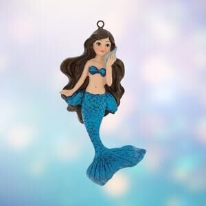 Mermaid Ornament Flowing Hair Blue Tail Christmas Tree Beach Nautical